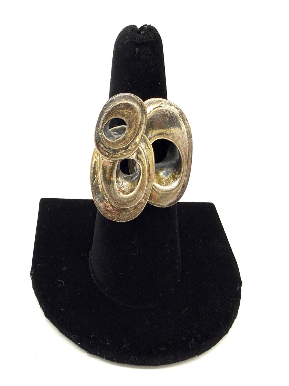 Vintage Silvery Gold-Tone Oval Statement Ring